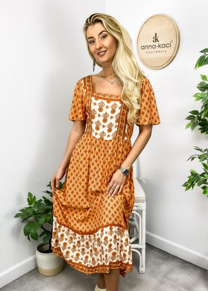 Square Neck Boho Maxi Dress