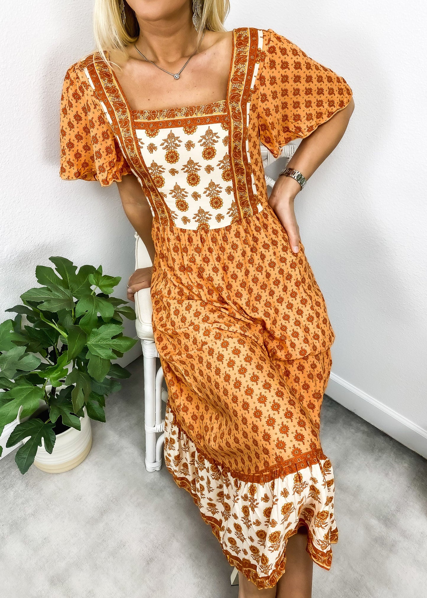 Square Neck Boho Maxi Dress