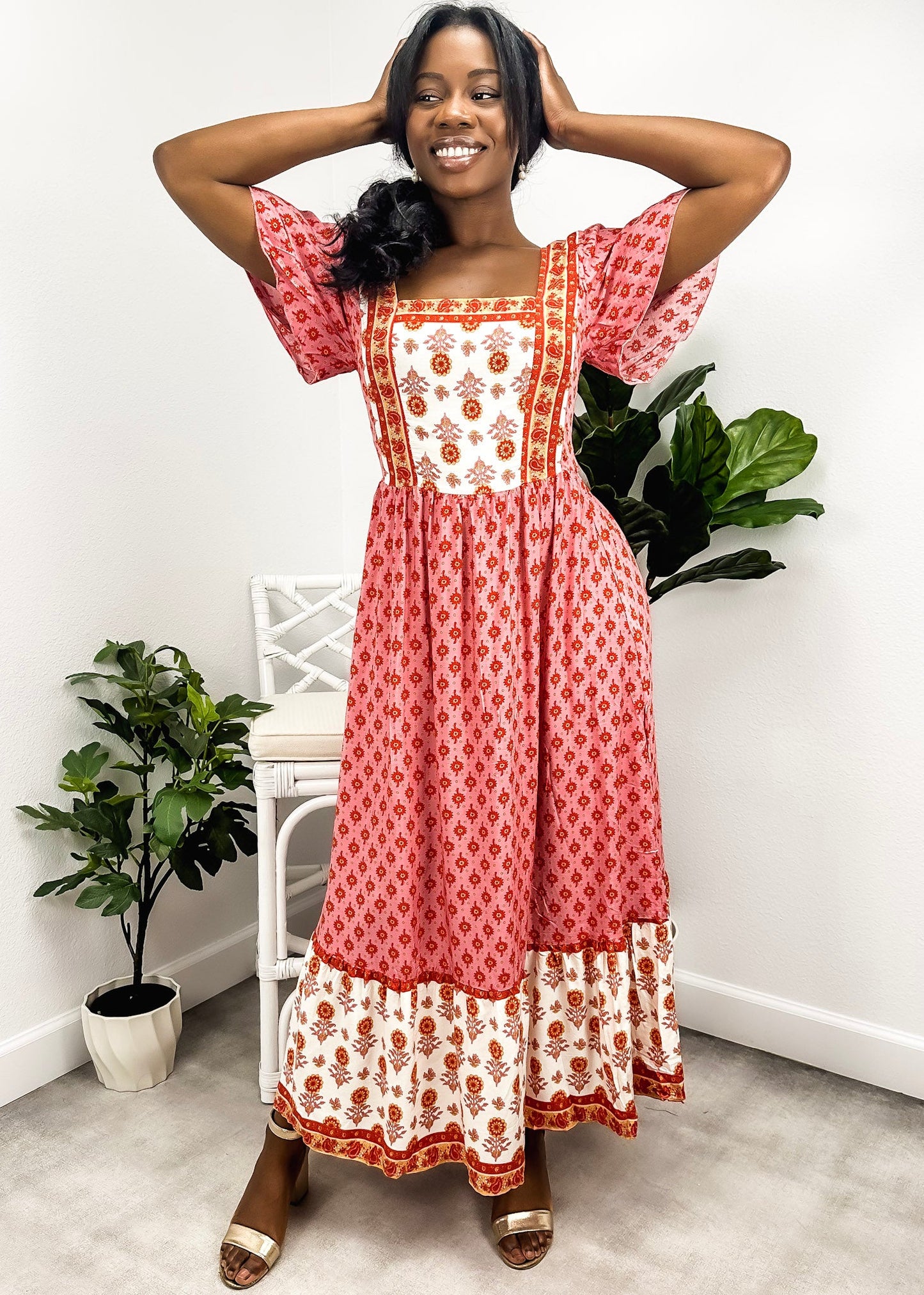 Square Neck Boho Maxi Dress