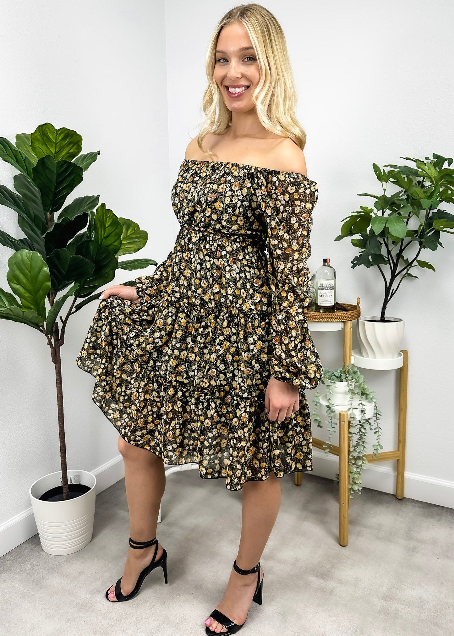 Floral Long Sleeve Tiered Dress