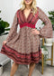 Surplice Shirred Waist Boho Dress