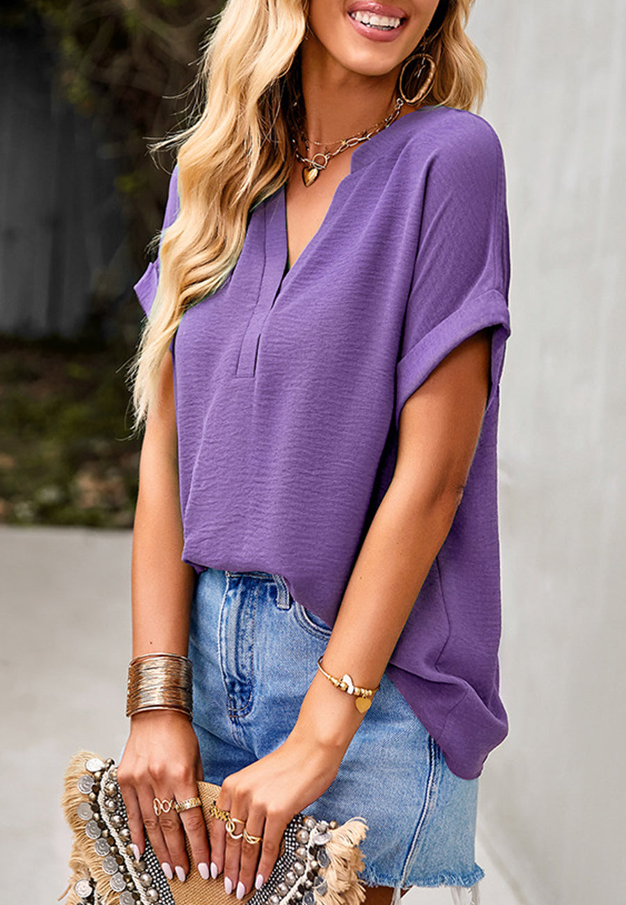 Solid Color Ruched Back Blouse