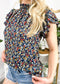 High Neck Tiered Sleeve Blouse