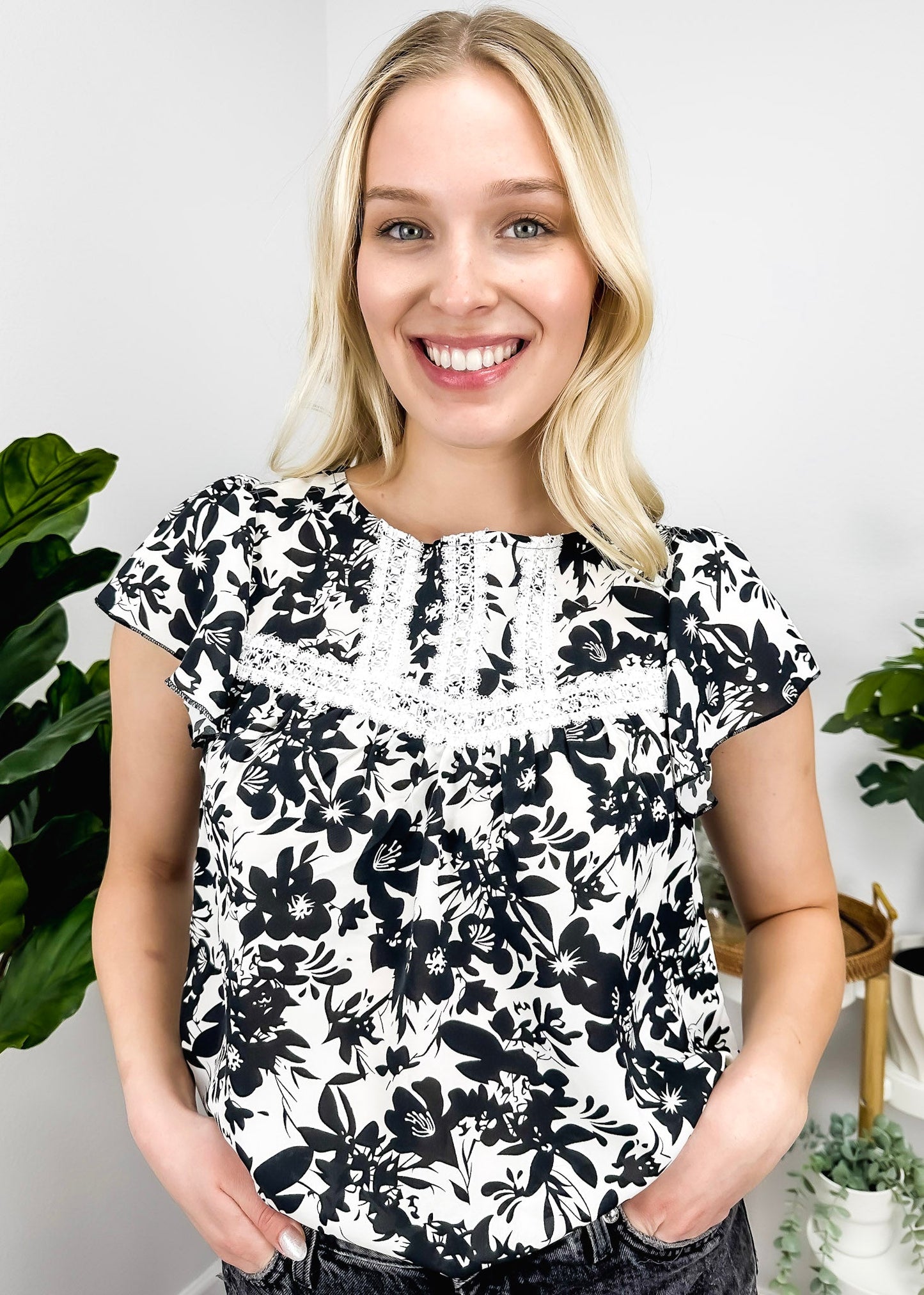 Lace Detail Floral Print Blouse