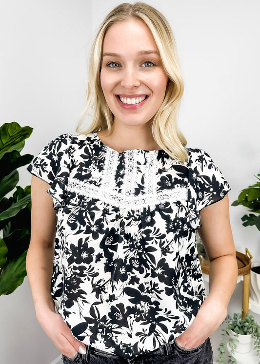 Lace Detail Floral Print Blouse