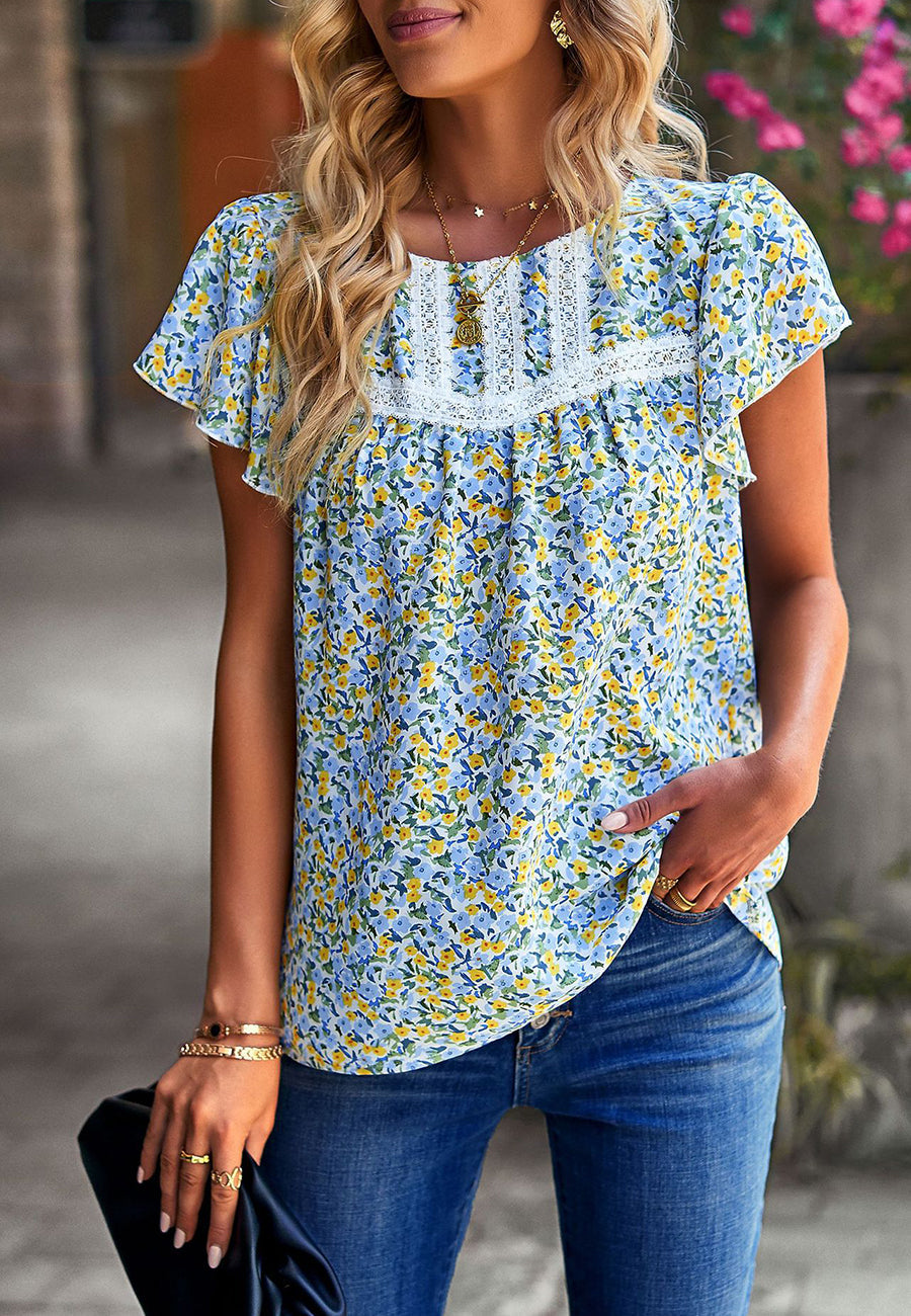Lace Detail Floral Print Blouse