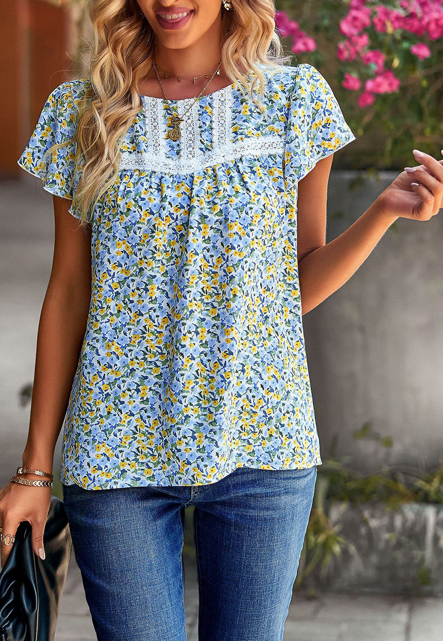 Lace Detail Floral Print Blouse