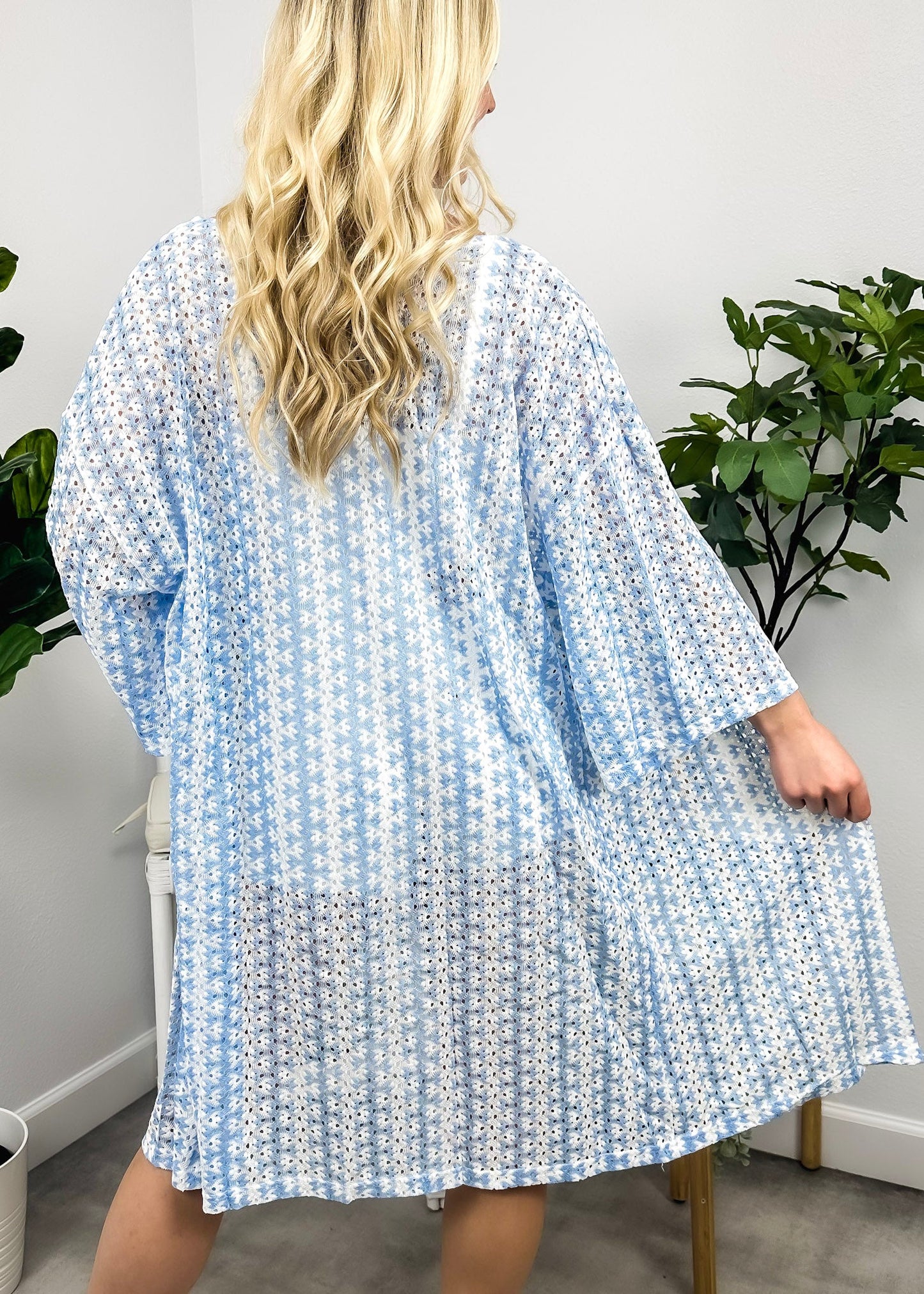 Geometric Print Open Front Kimono