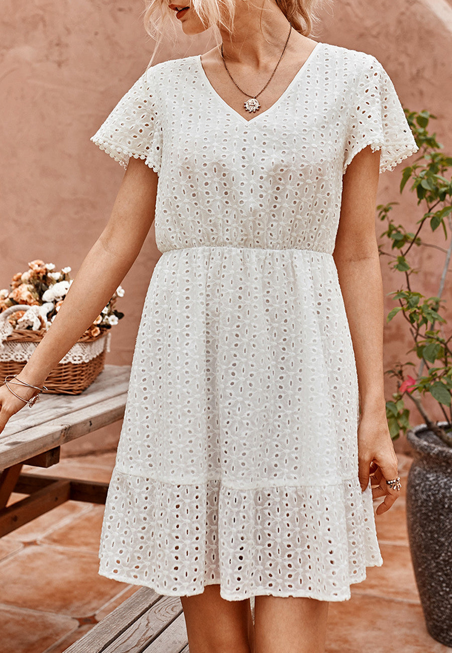 Solid Color Eyelet Dress