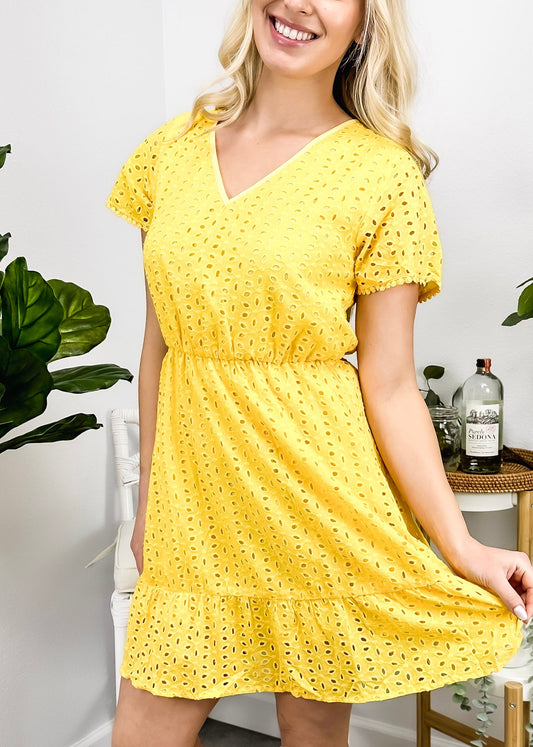 Solid Color Eyelet Dress