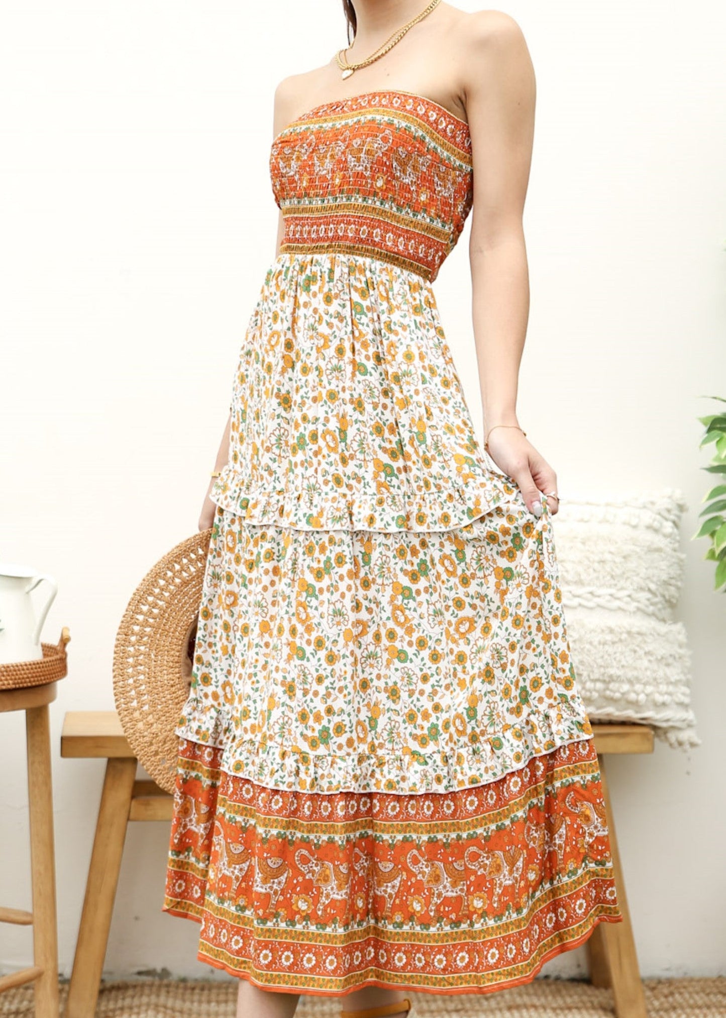 Strapless Bohemian Maxi Dress