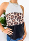 Color Block Halter Leopard Top