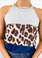 Color Block Halter Leopard Top