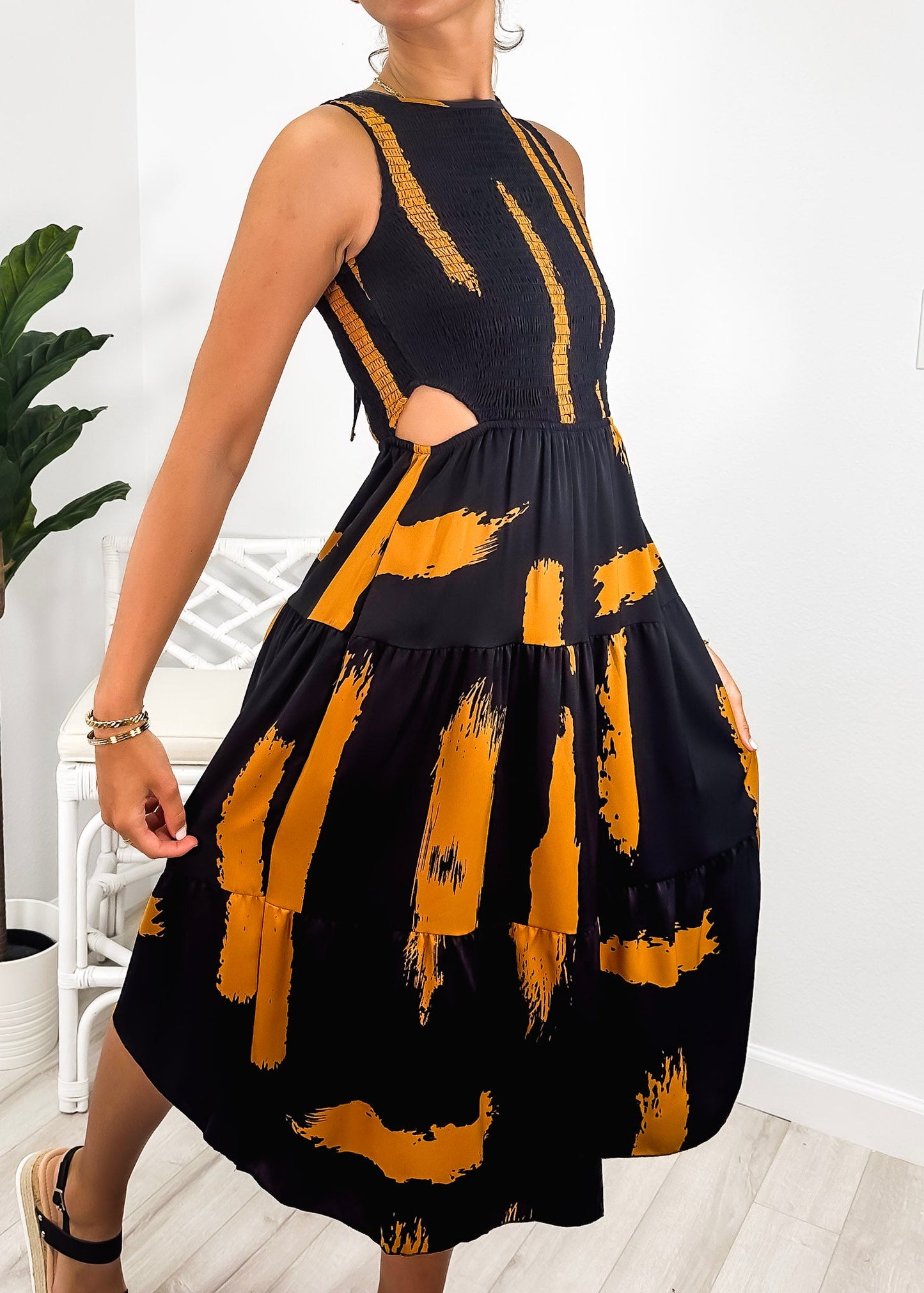 Abstract Print Side Cutout Dress