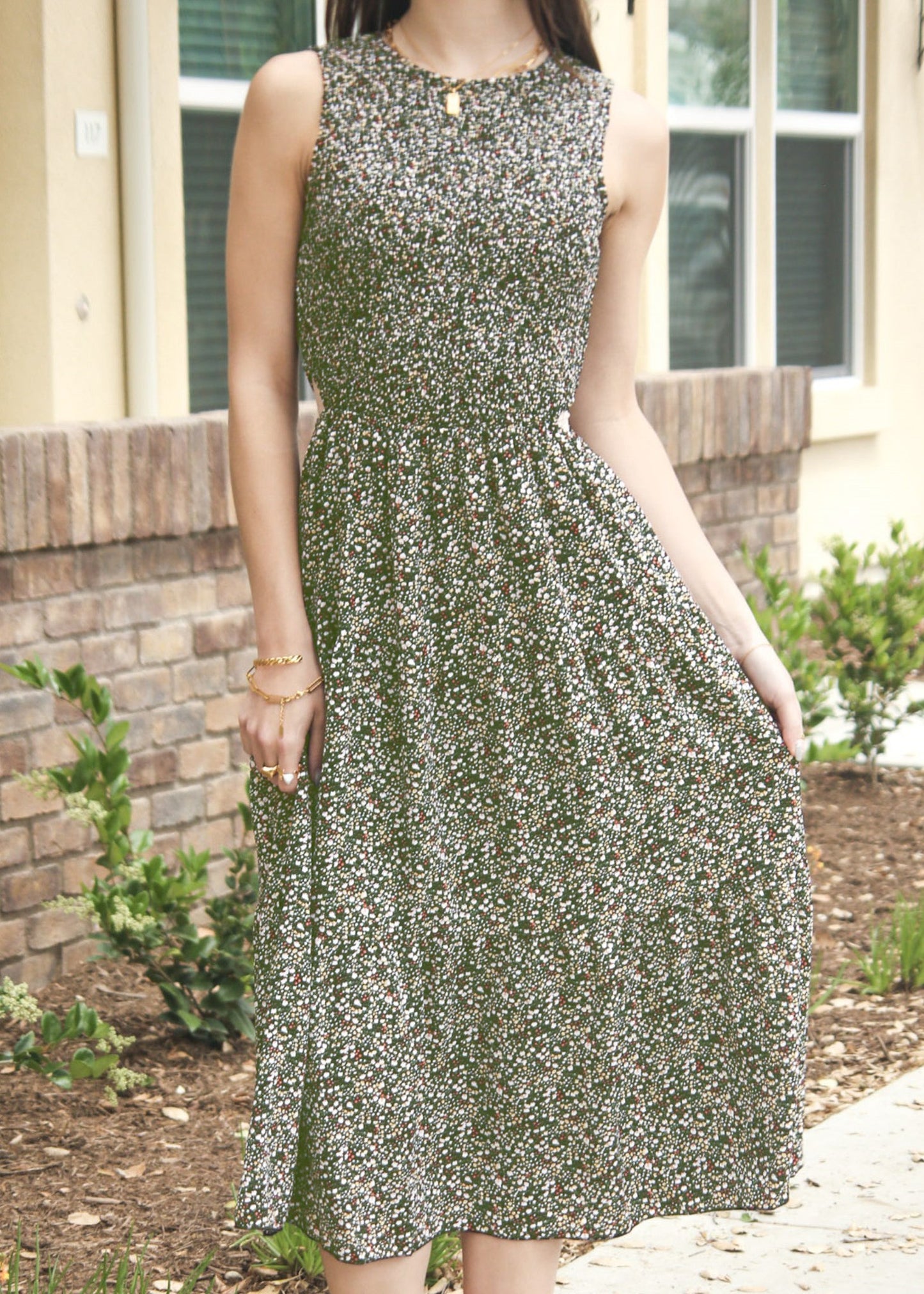 Ditsy Floral Side Cutout Dress