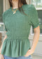 Round Neck Shirred Peplum Blouse