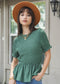 Round Neck Shirred Peplum Blouse