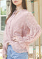 Tie V Neck Balloon Sleeve Blouse