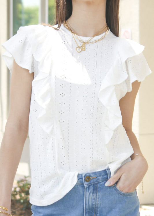 Ruffle Detail Eyelet Blouse