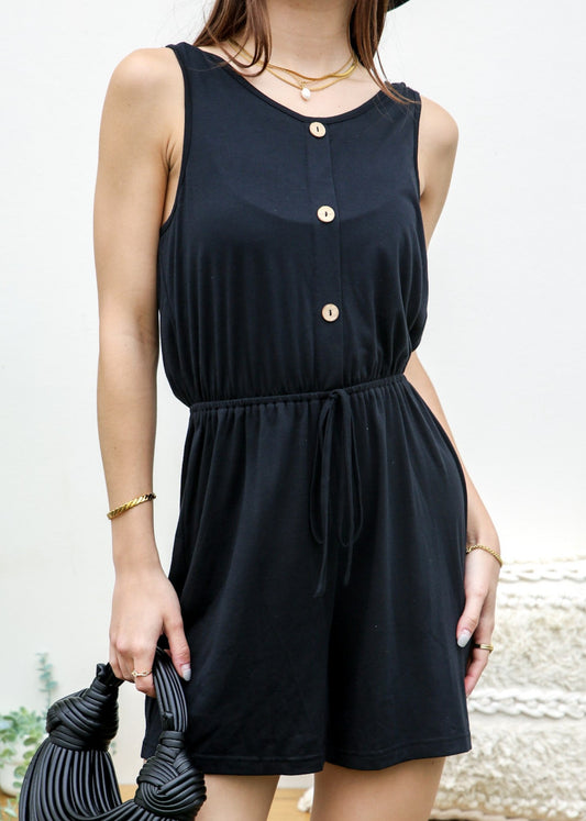 Tie-Shoulder Button Front Romper