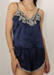 Lace Trim Satin Loungewear-Navy