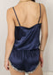 Lace Trim Satin Loungewear-Navy