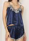 Lace Trim Satin Loungewear-Navy