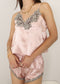 Lace Trim Satin Loungewear-Pink