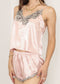 Lace Trim Satin Loungewear-Pink