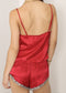 Lace Trim Satin Loungewear-Red