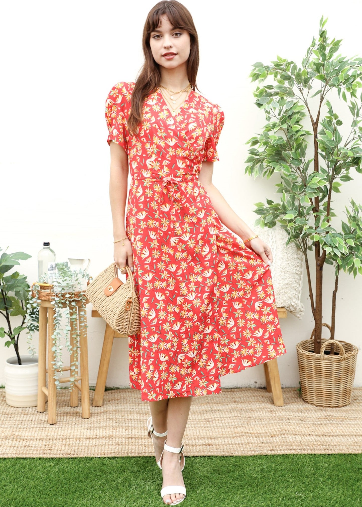 Floral Print Surplice Wrap Dress