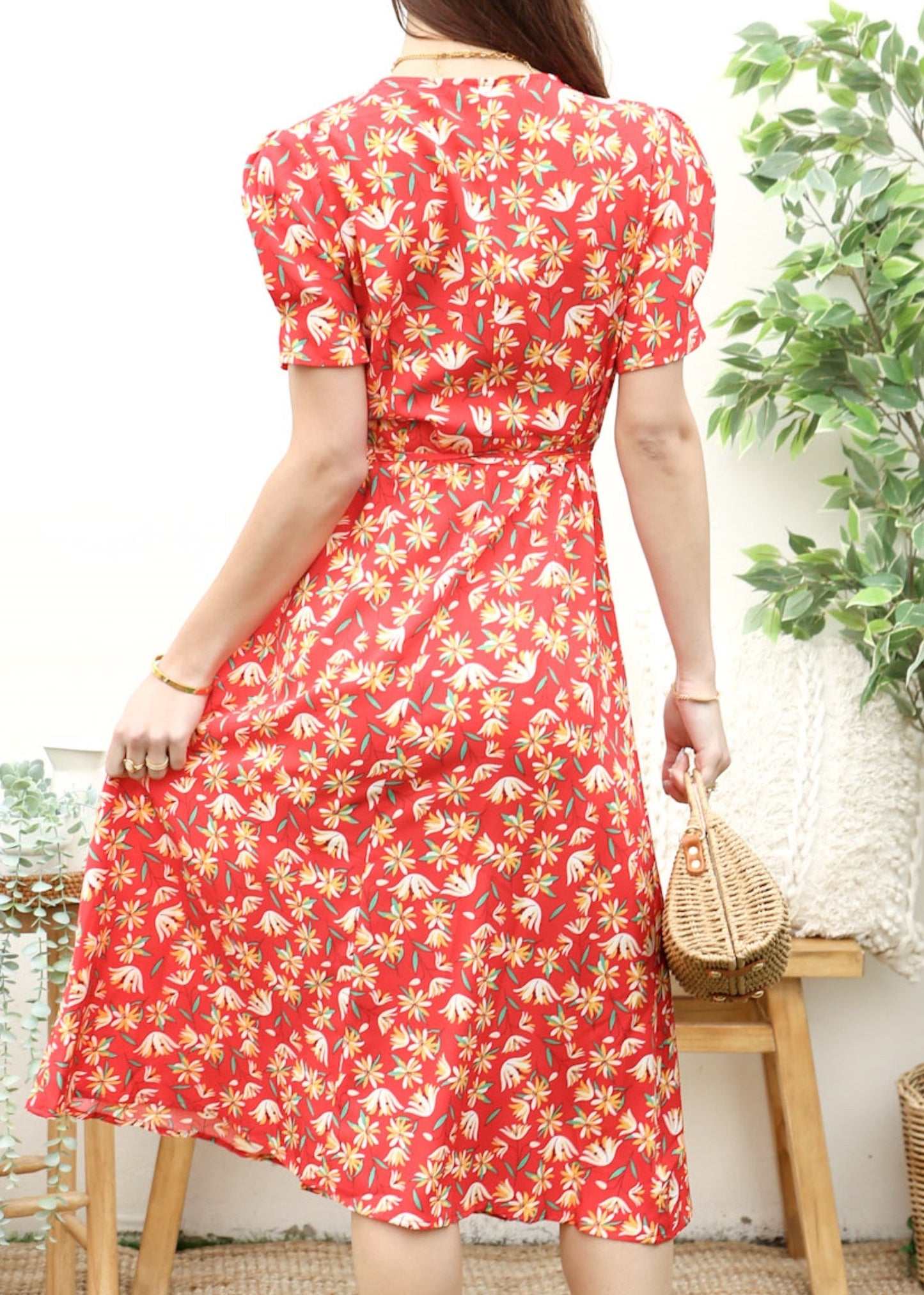 Floral Print Surplice Wrap Dress