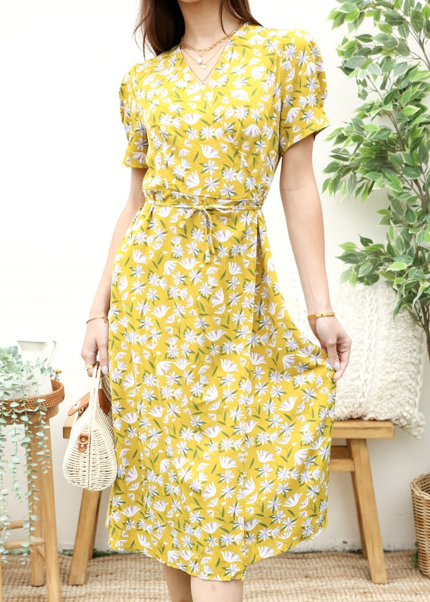 Floral Print Surplice Wrap Dress