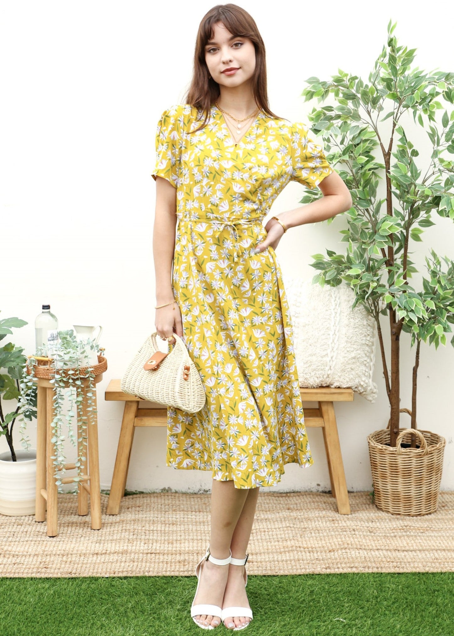 Floral Print Surplice Wrap Dress