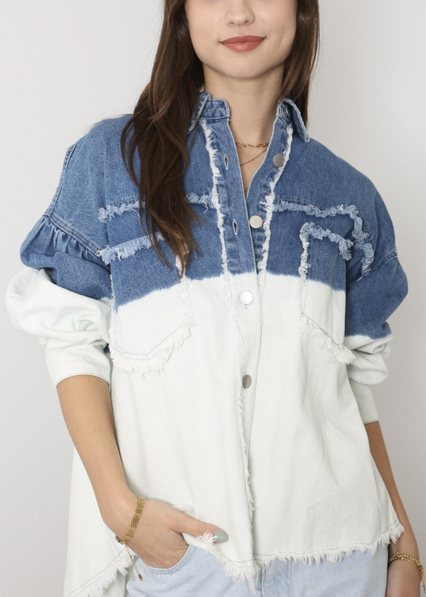 Frayed Detail Tie-Dye Shacket