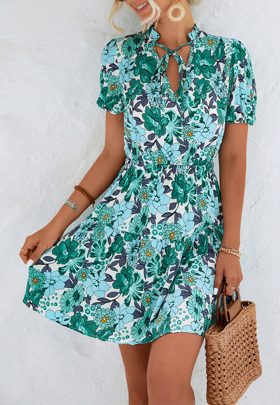 Tie Neck Floral Spring Dress