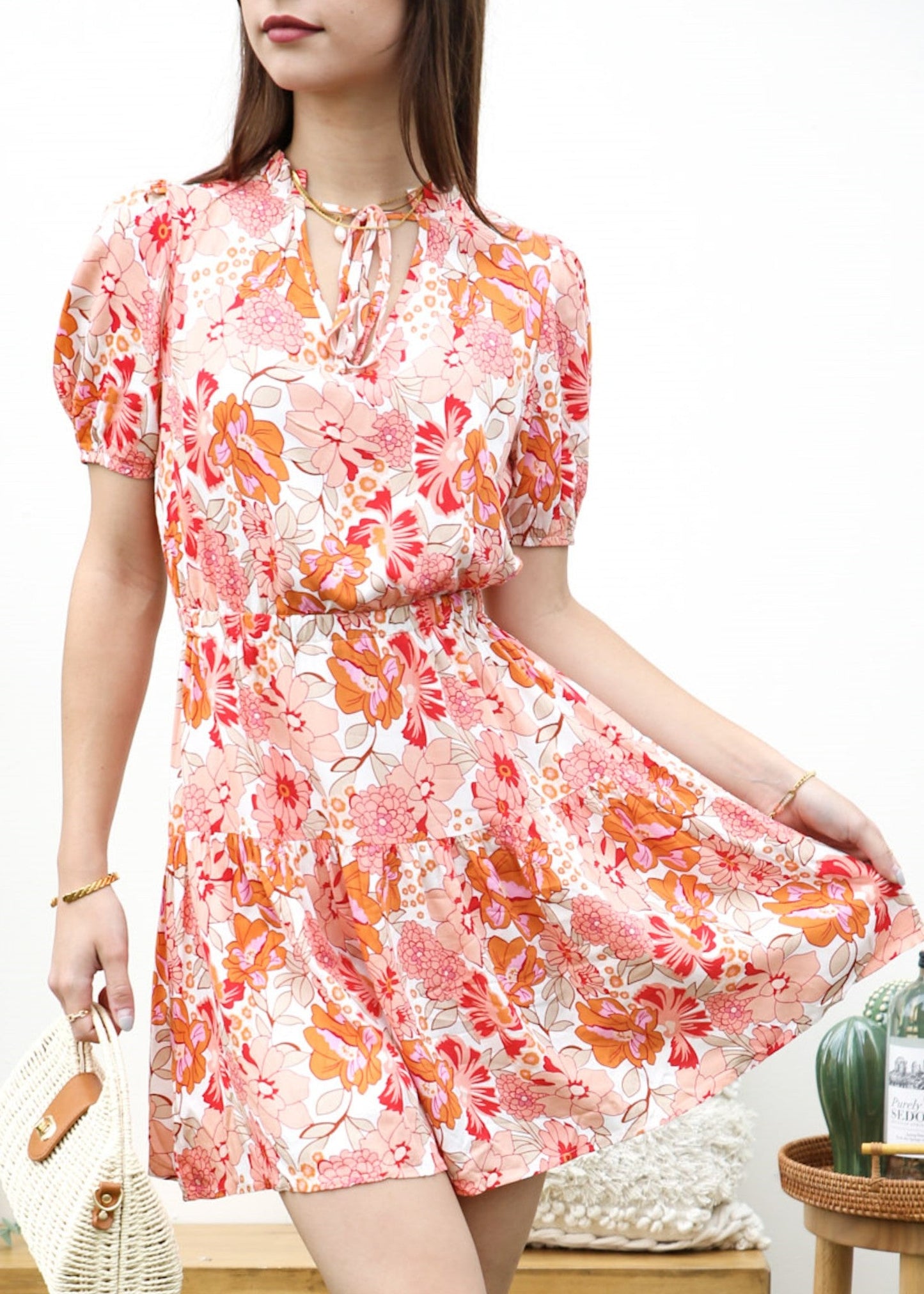 Tie Neck Floral Spring Dress