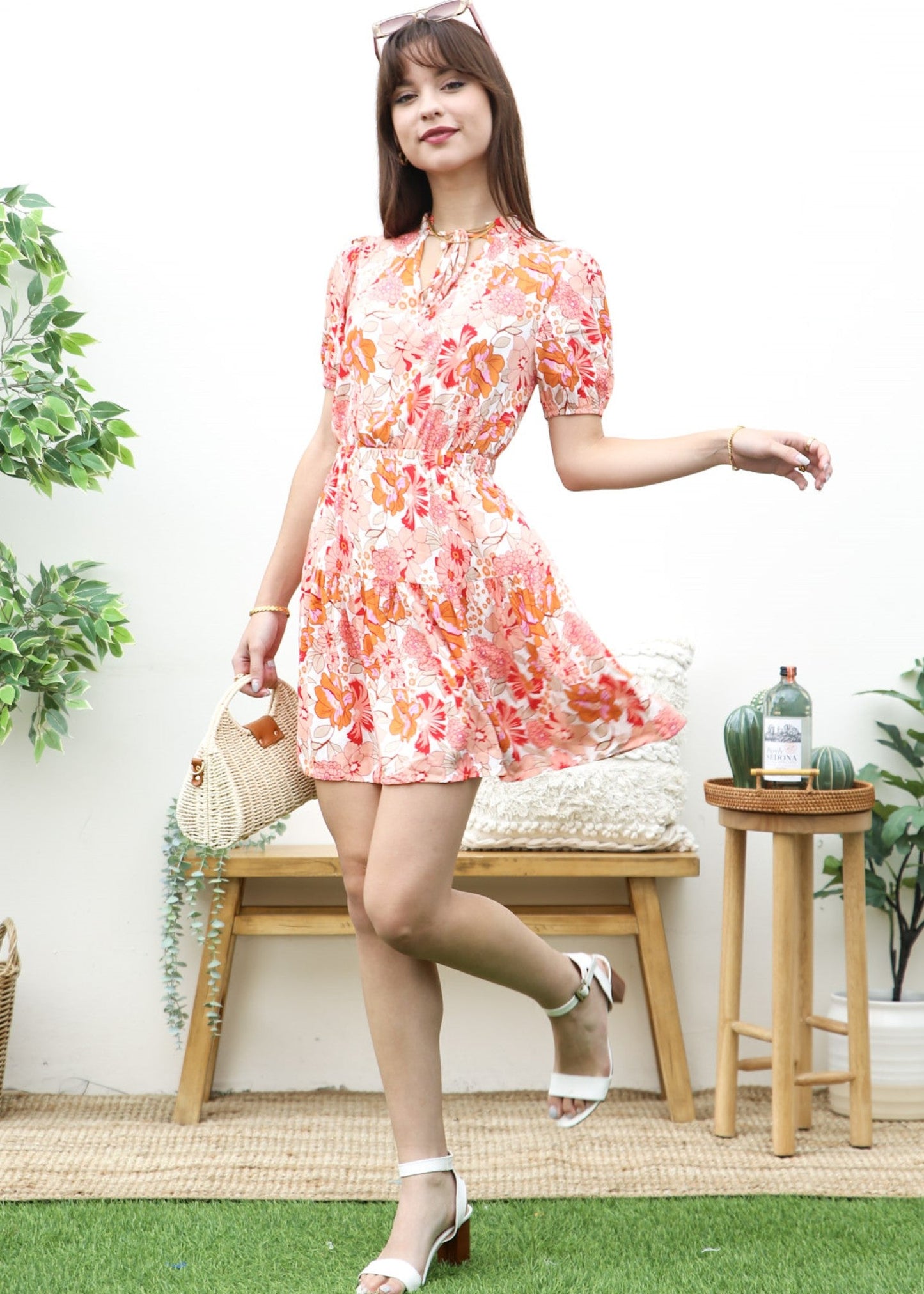 Tie Neck Floral Spring Dress