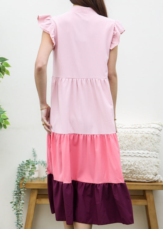 Ruffle Sleeve Color Block Dress