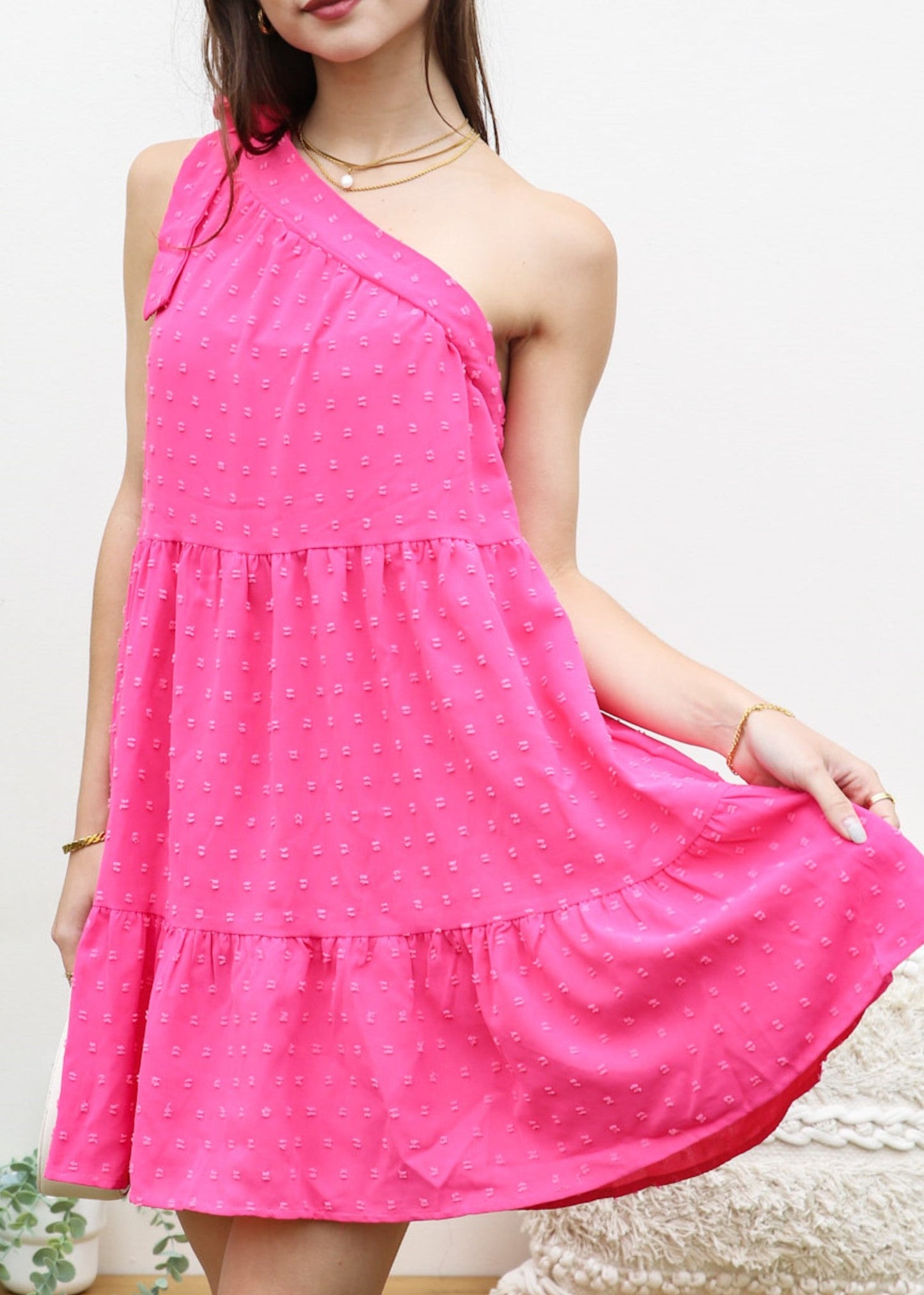 Tie One Shoulder Tiered Dress