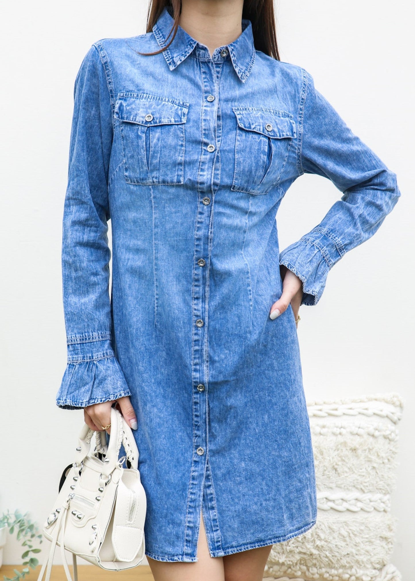 Denim Button Down Flared Dress