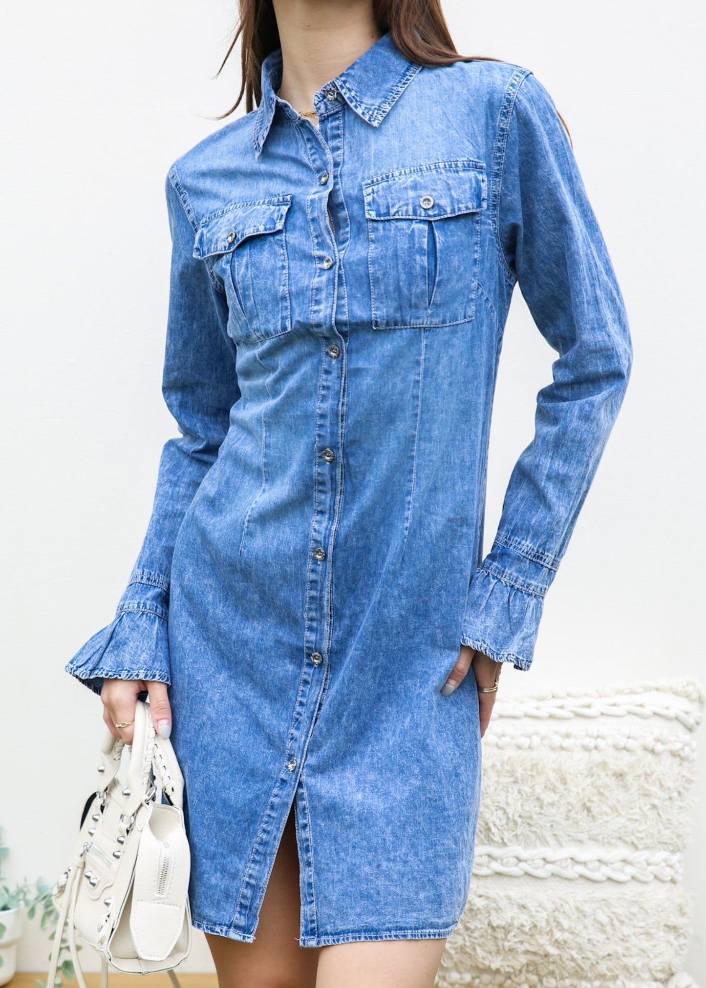 Denim Button Down Flared Dress