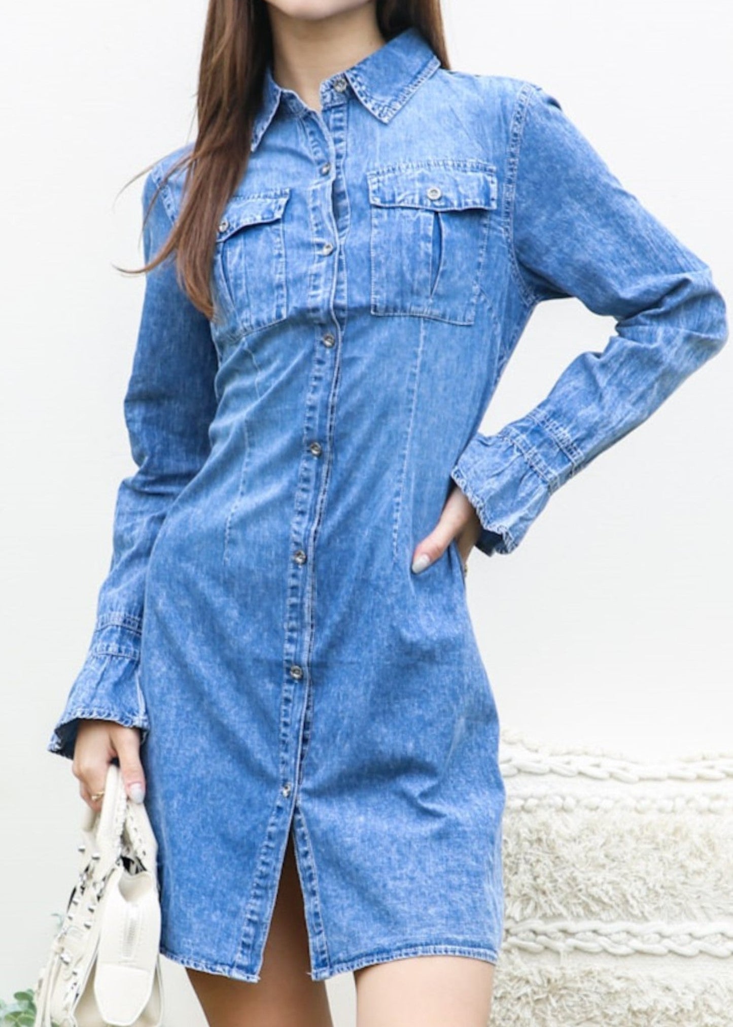 Denim Button Down Flared Dress