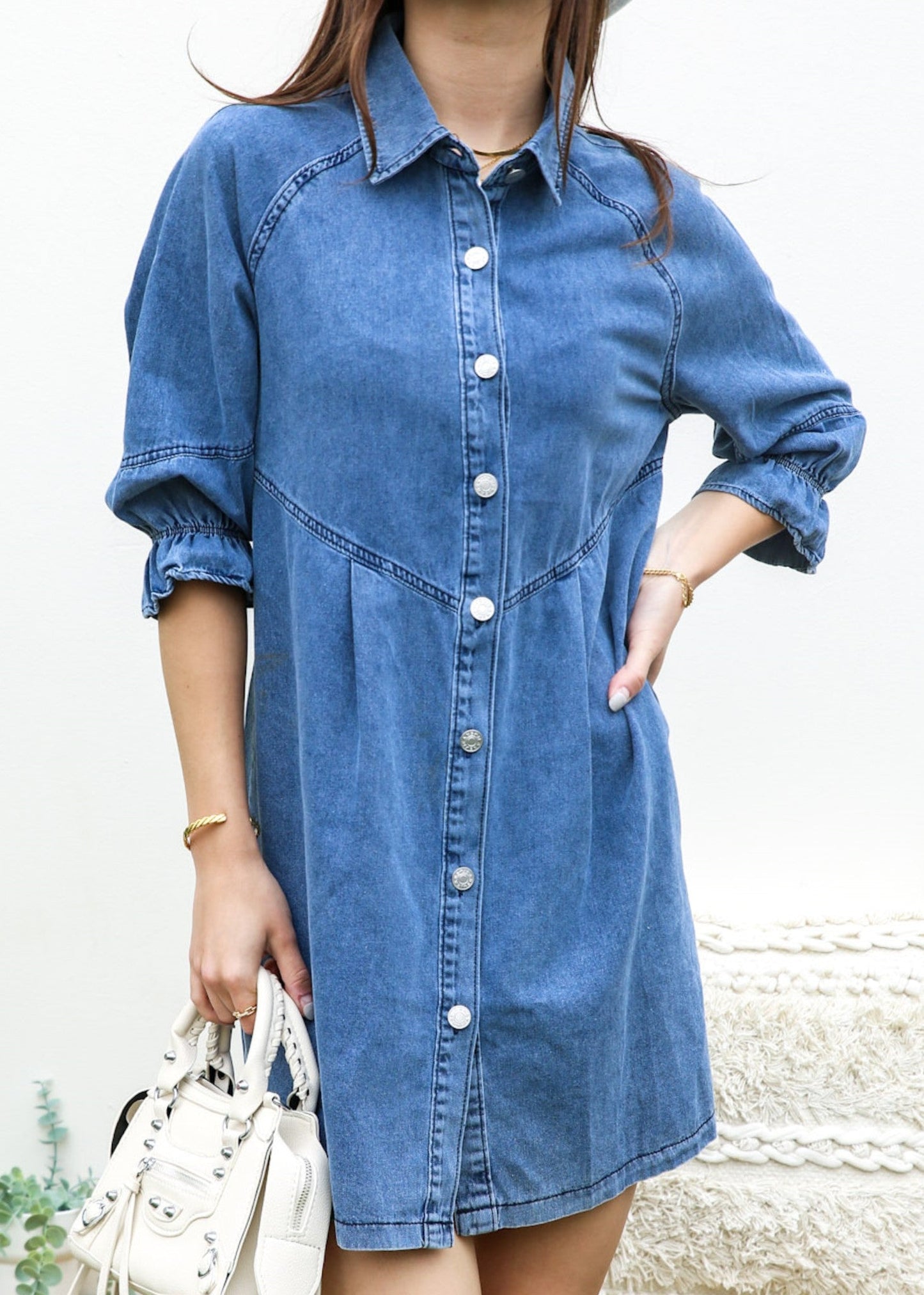 Denim Balloon Sleeve Shift Dress