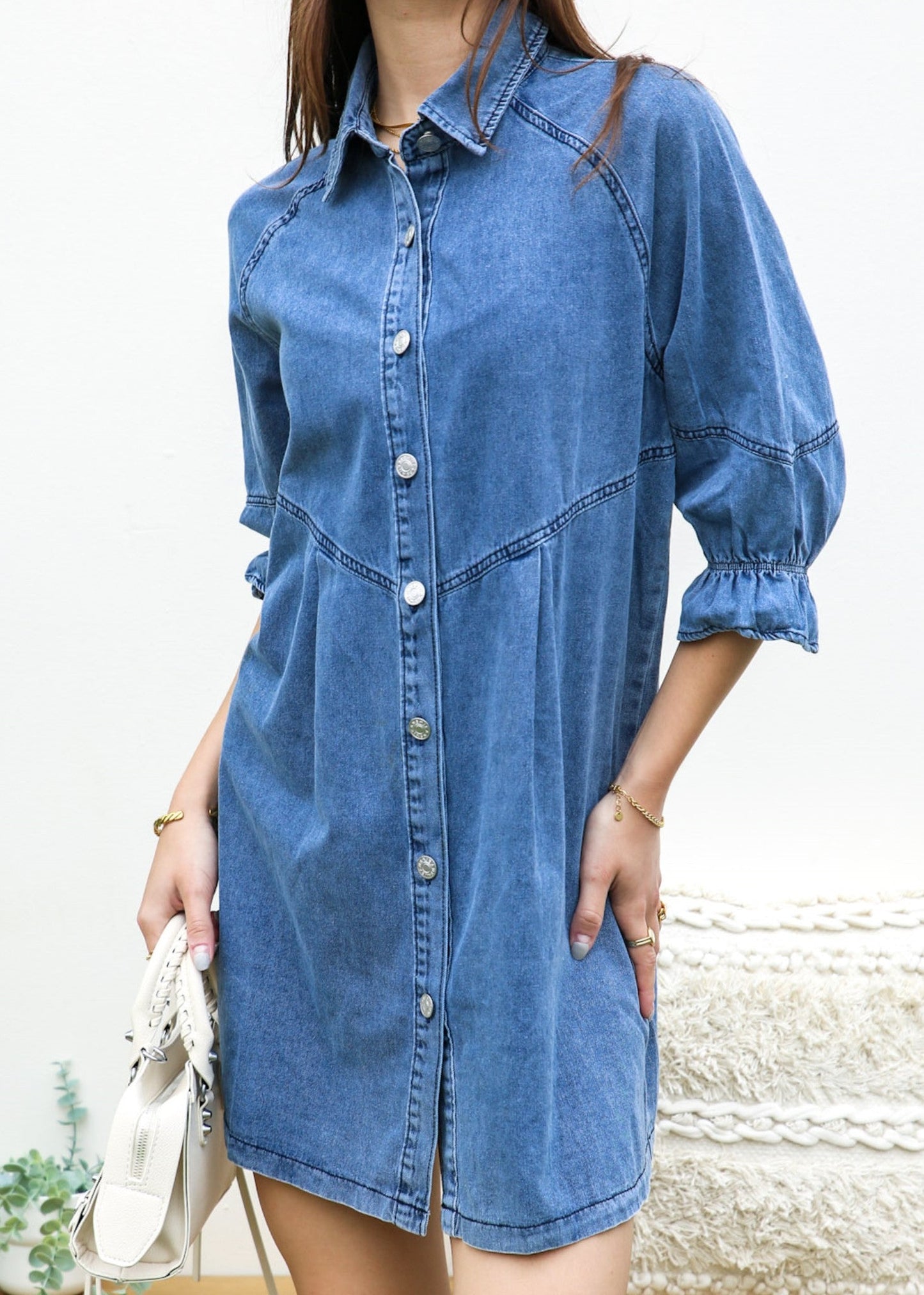 Denim Balloon Sleeve Shift Dress