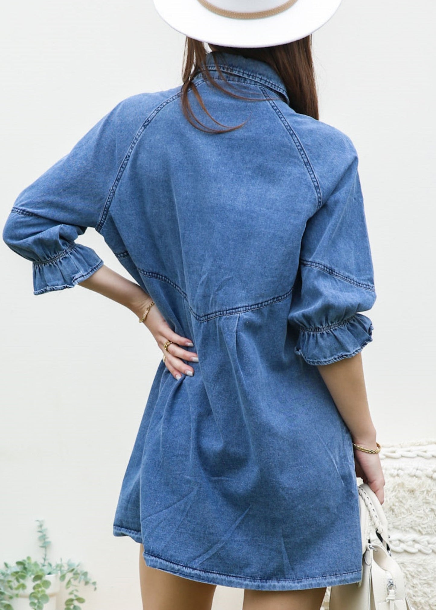 Denim Balloon Sleeve Shift Dress