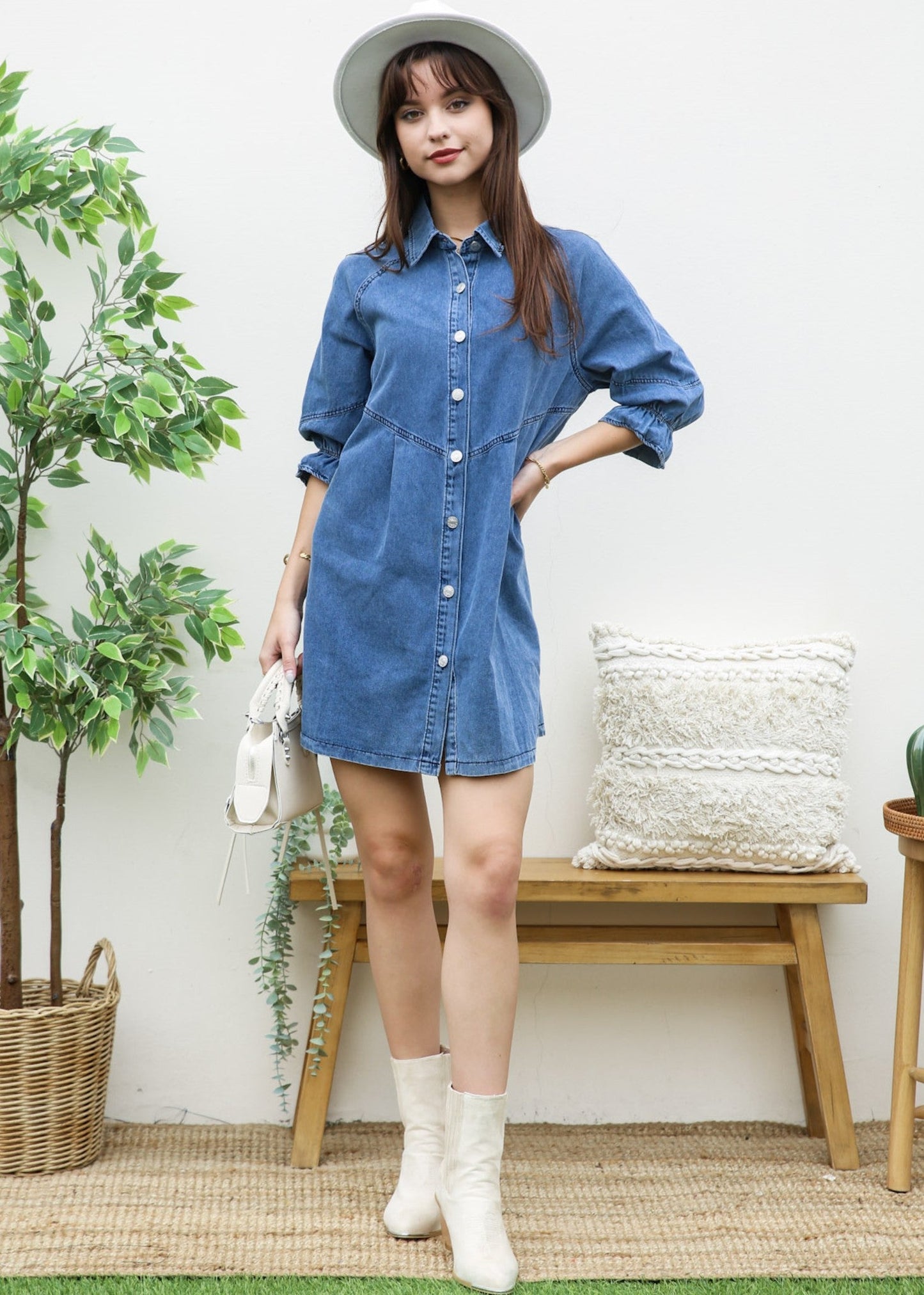 Denim Balloon Sleeve Shift Dress