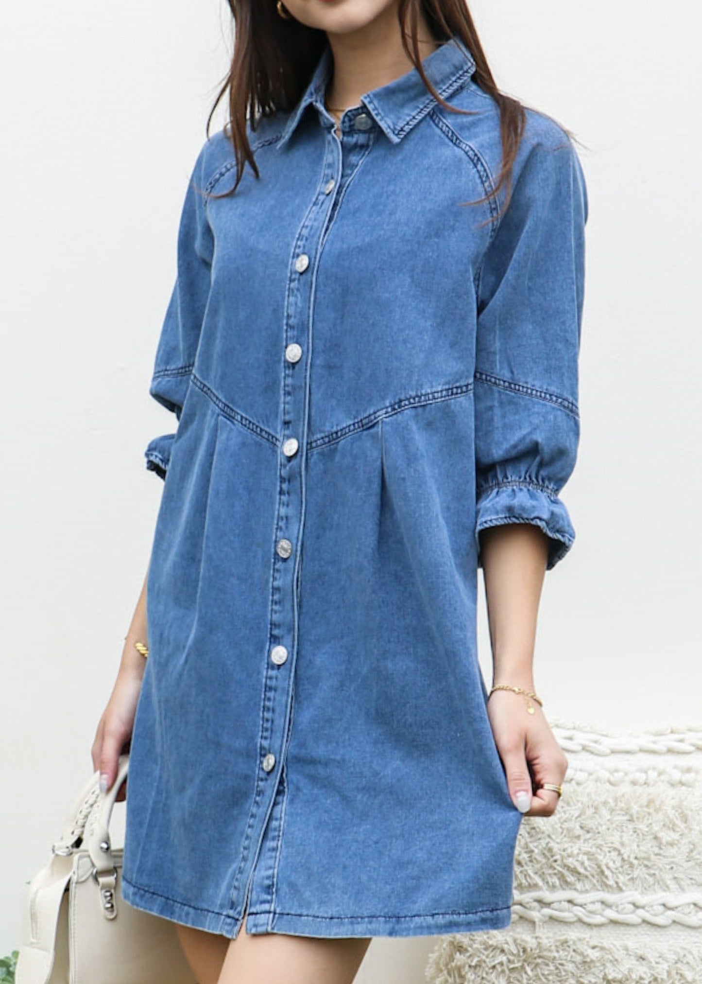 Denim Balloon Sleeve Shift Dress