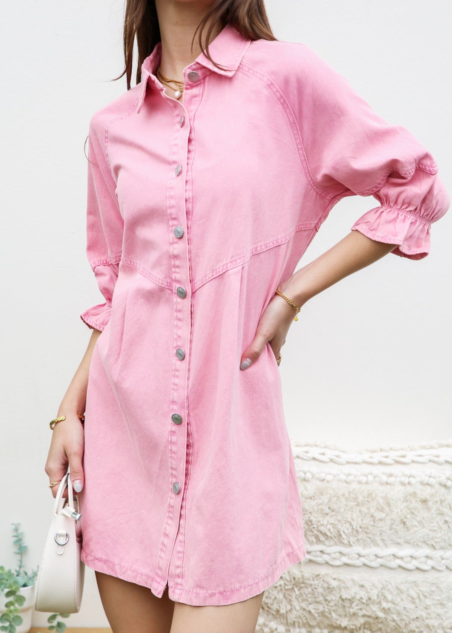 Denim Balloon Sleeve Shift Dress