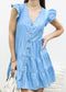 Ruffle Shoulder Contrast Button Dress